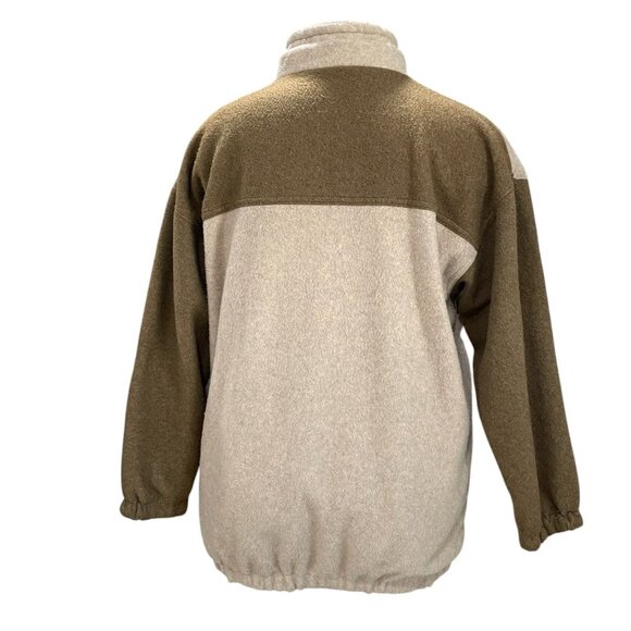 Ladies Sherpa Fleece Jacket L Tan And Olive Oversized Snap Button Coat - Picture 10 of 12
